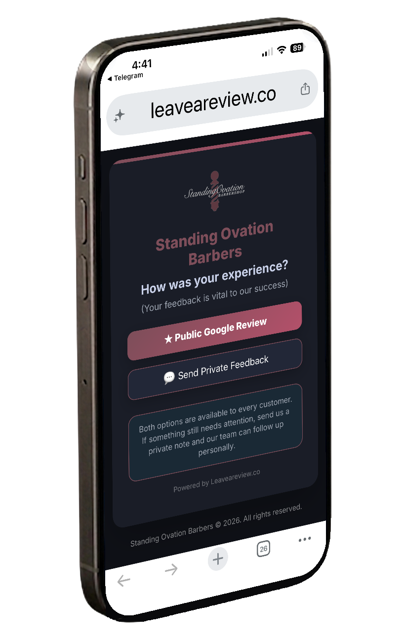 Standing Ovation Barbers review choice screen on phone