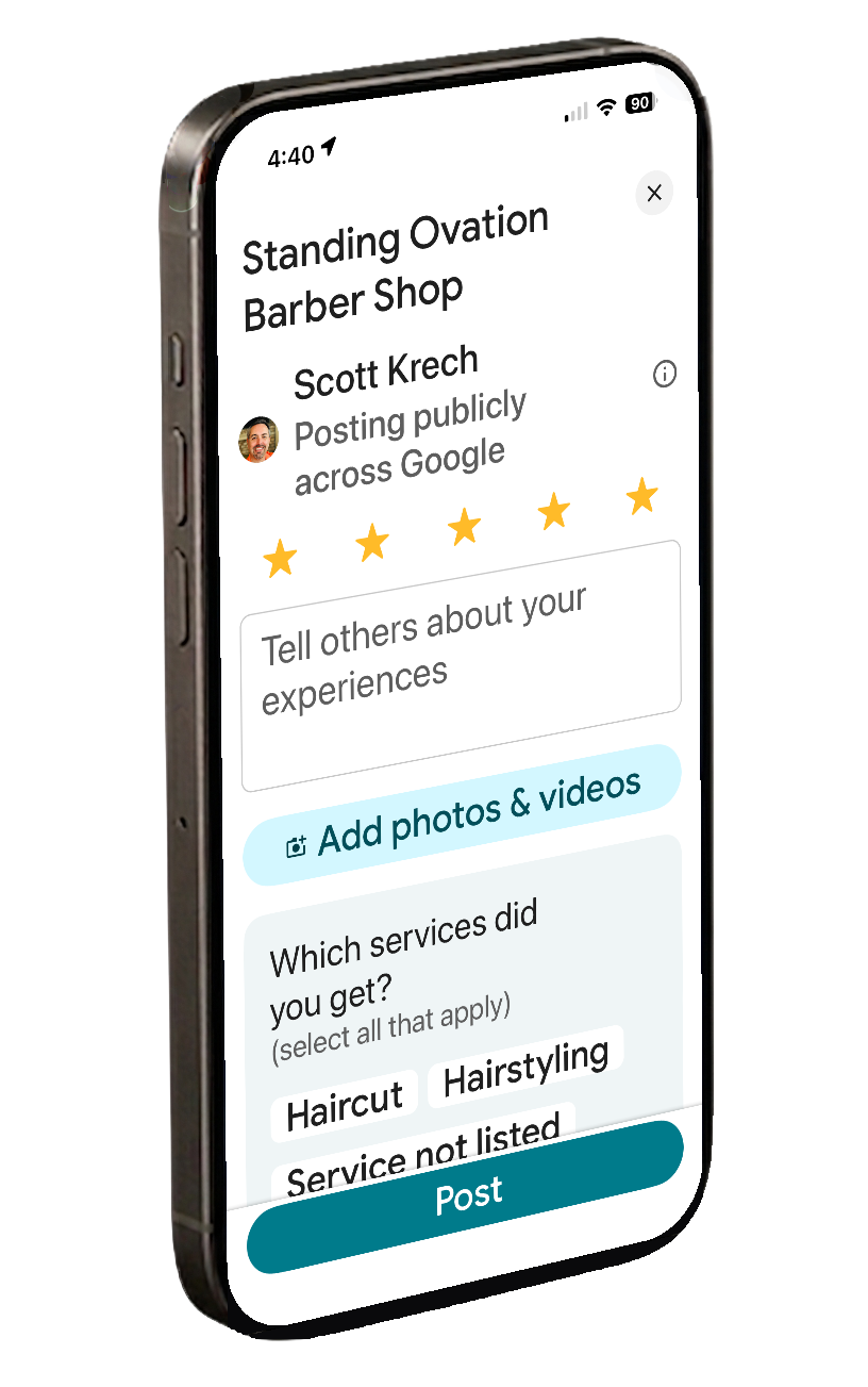 Standing Ovation Barbers Google review screen